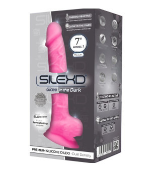 SILEXD - MODÈLE 1 PÉNIS RÉALISTE PREMIUM SILICONE SILEXPAN ROSE FLUORESCENT 17.5 CM