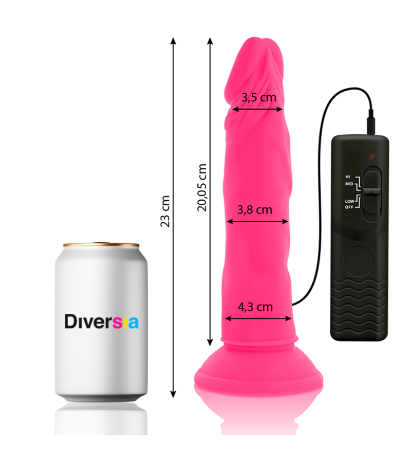 DIVERSIA - DILDO SOUPLE AVEC VIBRATION ROSE 23 CM -O- 4.3 CM