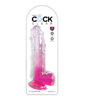 KING COCK - CLEAR GODE AVEC TESTICULES 20.3 CM ROSE