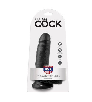 KING COCK - 7 GODE NOIR AVEC BOULES 17.8 CM