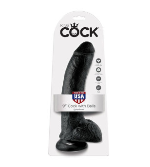 KING COCK - 9 GODE NOIR AVEC BOULES 22.9 CM