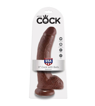 KING COCK - 9 GODE MARRON AVEC BOULES 22.9 CM