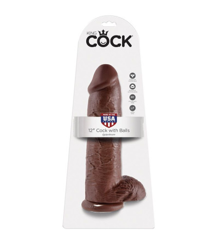 KING COCK - 12 GODE MARRON AVEC BOULES 30.48 CM