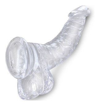 KING COCK - CLEAR PÉNIS COURBE RÉALISTE AVEC BOULES 16.5 CM TRANSPARENT