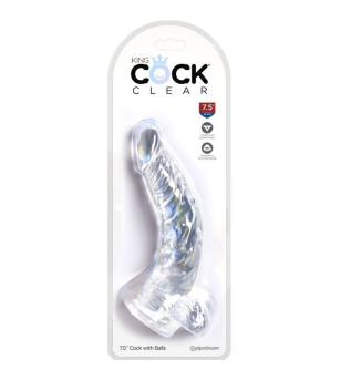 KING COCK - CLEAR PÉNIS COURBE RÉALISTE AVEC BOULES 16.5 CM TRANSPARENT