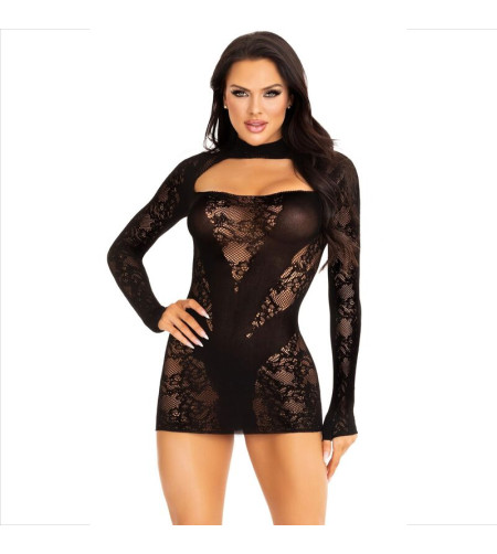 LEG AVENUE - MINI ROBE AVEC DENTELLE MANCHES LONGUES NOIR