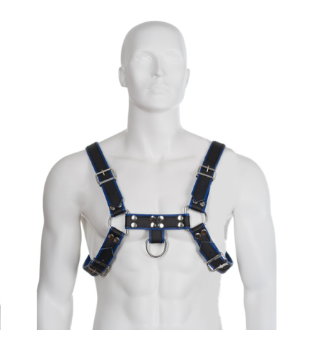 LEATHER BODY - HARNAIS EN CUIR BLEU ET NOIR POITRINE BULLDOG