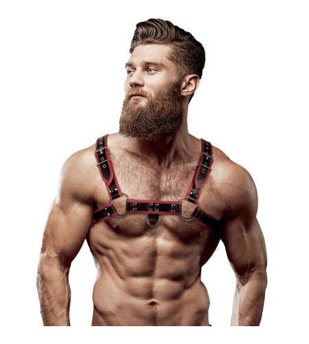 FETISH SUBMISSIVE ATTITUDE - HARNAIS DE POITRINE EN ÉCO-CUIR POUR HOMME NOIR/ROUGE