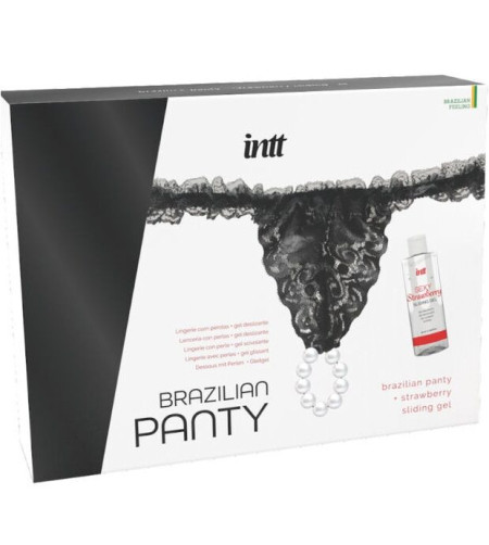 INTT RELEASES - CULOTTE BRÉSILIENNE NOIRE AVEC PERLES ET GEL LUBRIFIANT 50 ML