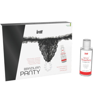 INTT RELEASES - CULOTTE BRÉSILIENNE NOIRE AVEC PERLES ET GEL LUBRIFIANT 50 ML