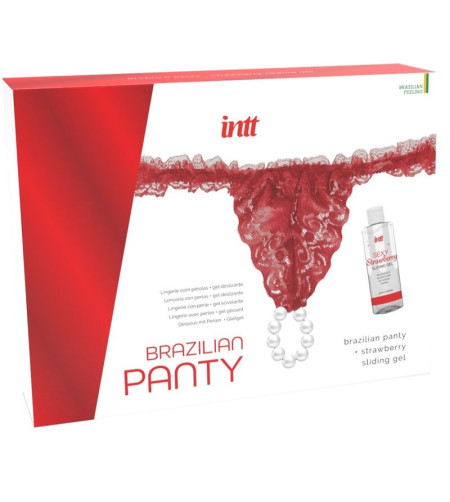 INTT RELEASES - CULOTTE ROUGE BRÉSILIENNE AVEC PERLES ET GEL LUBRIFIANT 50 ML