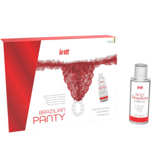 INTT RELEASES - CULOTTE ROUGE BRÉSILIENNE AVEC PERLES ET GEL LUBRIFIANT 50 ML