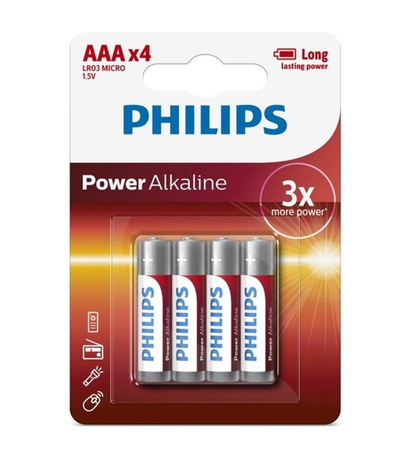 PHILIPS - PILE POWER ALCALINE AAA LR03 PAQUET DE 4