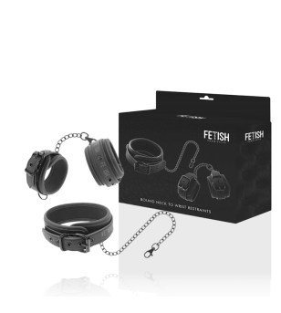 FETISH SUBMISSIVE - COLLIER ET MENOTTES EN CUIR VÉGAN AVEC DOUBLURE EN NOPRÈNE