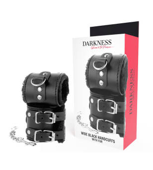 DARKNESS - MENOTTES AJUSTABLES EN CUIR NOIR AVEC DOUBLURE