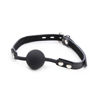 OHMAMA FETISH - BÂILLON BALLE EN SILICONE AVEC CEINTURE EN CUIR (CADENAS INCLUS)