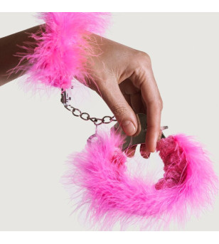 ADRIEN LASTIC - MENOTTES EN MÉTAL À PLUMES ROSE