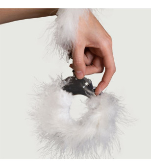 ADRIEN LASTIC - MENOTTES EN MÉTAL À PLUMES BLANCHES