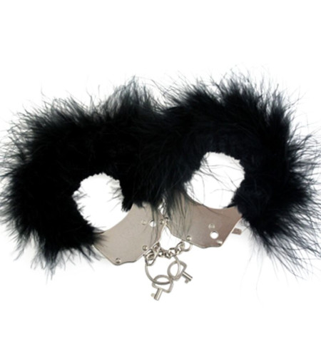 ADRIEN LASTIC - MENOTTES EN MÉTAL À PLUMES NOIRES