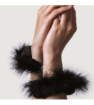 ADRIEN LASTIC - MENOTTES EN MÉTAL À PLUMES NOIRES