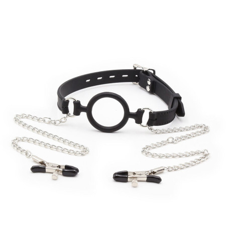 OHMAMA FETISH - RING GAG AVEC CHAÎNES ET PINCES À TÉLÉNOLS