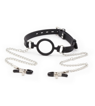 OHMAMA FETISH - RING GAG AVEC CHAÎNES ET PINCES À TÉLÉNOLS