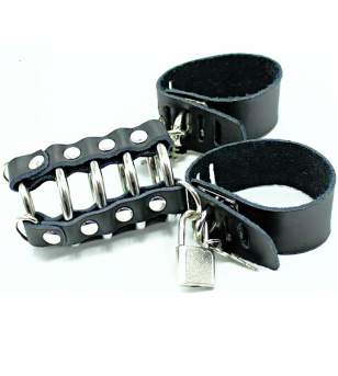 OHMAMA FETISH - CAGE  PÉNIS AVEC ANNEAUX MÉTALLIQUES ET SANGLE EN CUIR