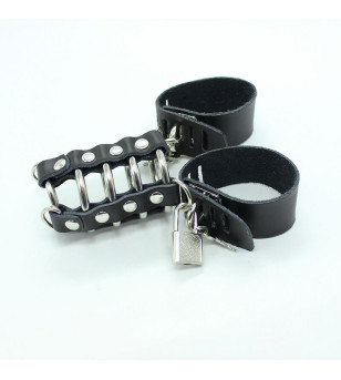 OHMAMA FETISH - CAGE  PÉNIS AVEC ANNEAUX MÉTALLIQUES ET SANGLE EN CUIR