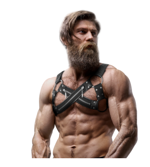 FETISH SUBMISSIVE ATTITUDE - HARNAIS DE POITRINE CROISÉ EN NÉOPRÈNE RÉGLABLE AVEC FERMETURES  GLISSIÈRE POUR HOMMES