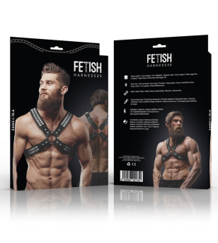 FETISH SUBMISSIVE ATTITUDE - HARNAIS EN CUIR ÉCOLOGIQUE POUR HOMMES  POITRINE CROISÉE AVEC RIVETS