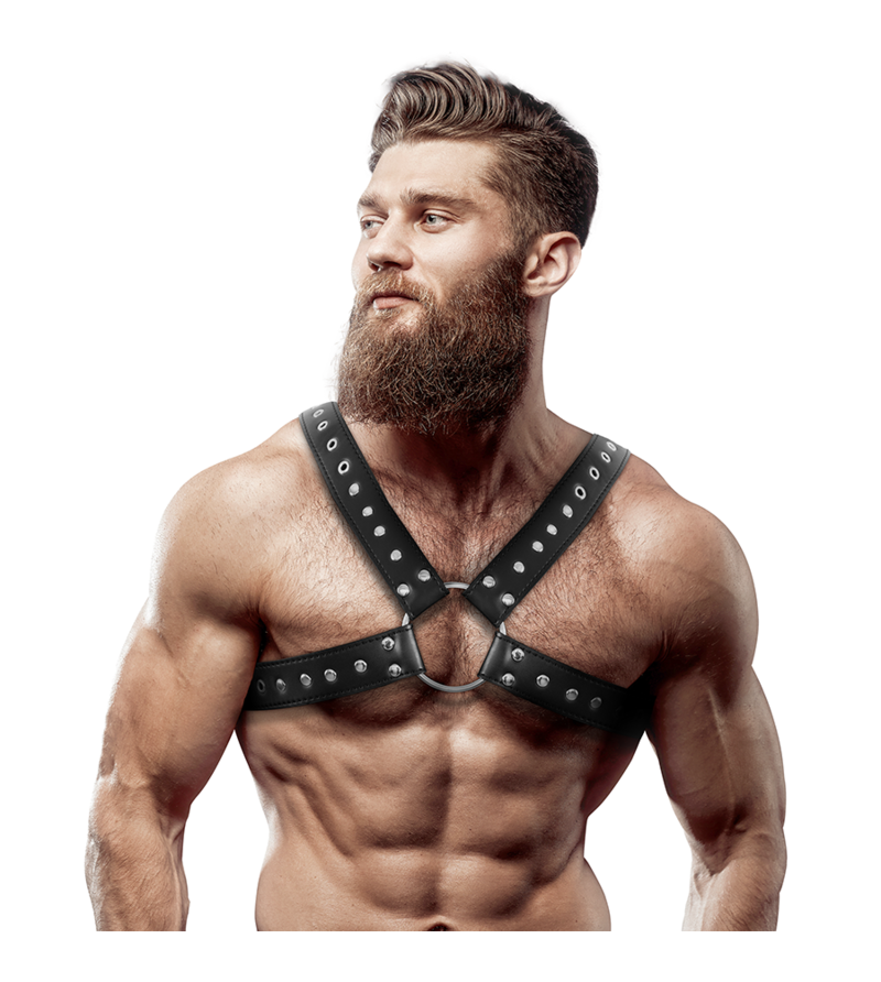 FETISH SUBMISSIVE ATTITUDE - HARNAIS DE POITRINE CROISÉ EN ÉCO-CUIR POUR HOMMES AVEC CLOUS