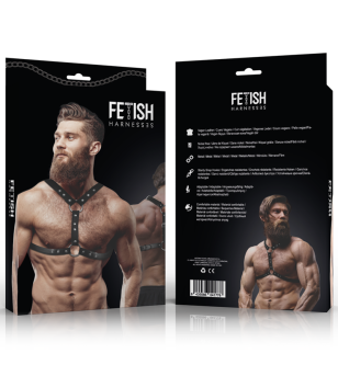 FETISH SUBMISSIVE ATTITUDE - HARNAIS POITRINE EN CUIR ÉCOLOGIQUE AVEC DOUBLE SUPPORT ET CLOUS POUR HOMMES