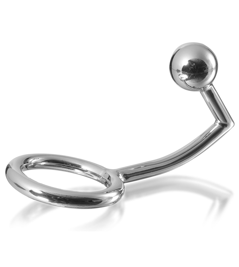 METAL HARD - ANNEAU COCK RING AVEC CROCHET INTRUS ANAL 40MM