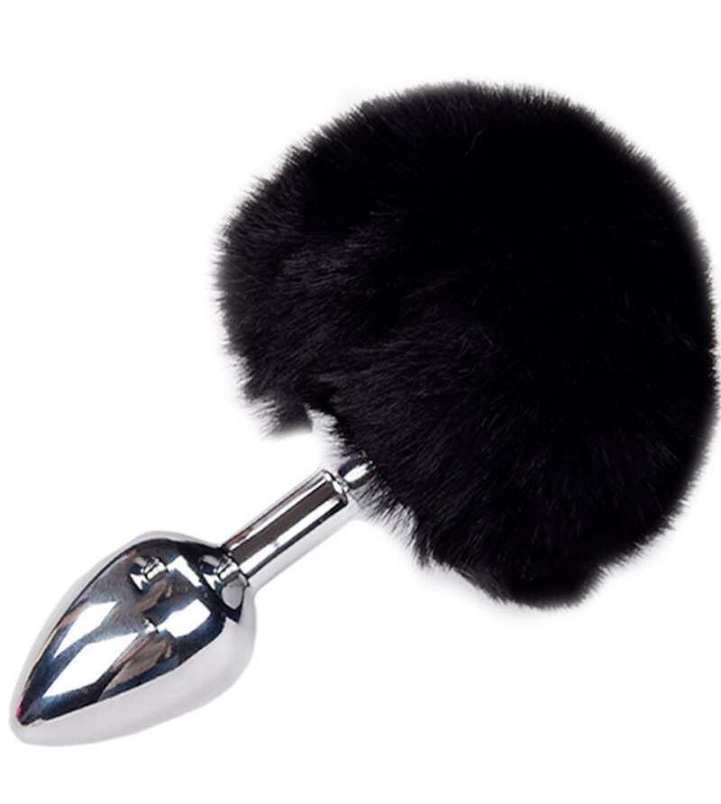 ALIVE - PLUG DE PLAISIR ANAL LISSE MÉTAL FLUFFY NOIR TAILLE S