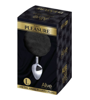 ALIVE - PLUG DE PLAISIR ANAL LISSE MÉTAL FLUFFY NOIR TAILLE L