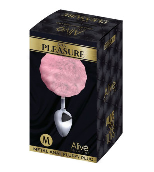 ALIVE - PLUG DE PLAISIR ANAL LISSE MÉTAL FLUFFY ROSE TAILLE M