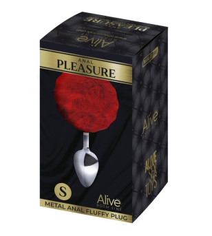 ALIVE - PLUG DE PLAISIR ANAL LISSE MÉTAL FLUFFY ROUGE TAILLE S