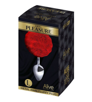 ALIVE - PLUG DE PLAISIR ANAL LISSE MÉTAL FLUFFY ROUGE TAILLE L
