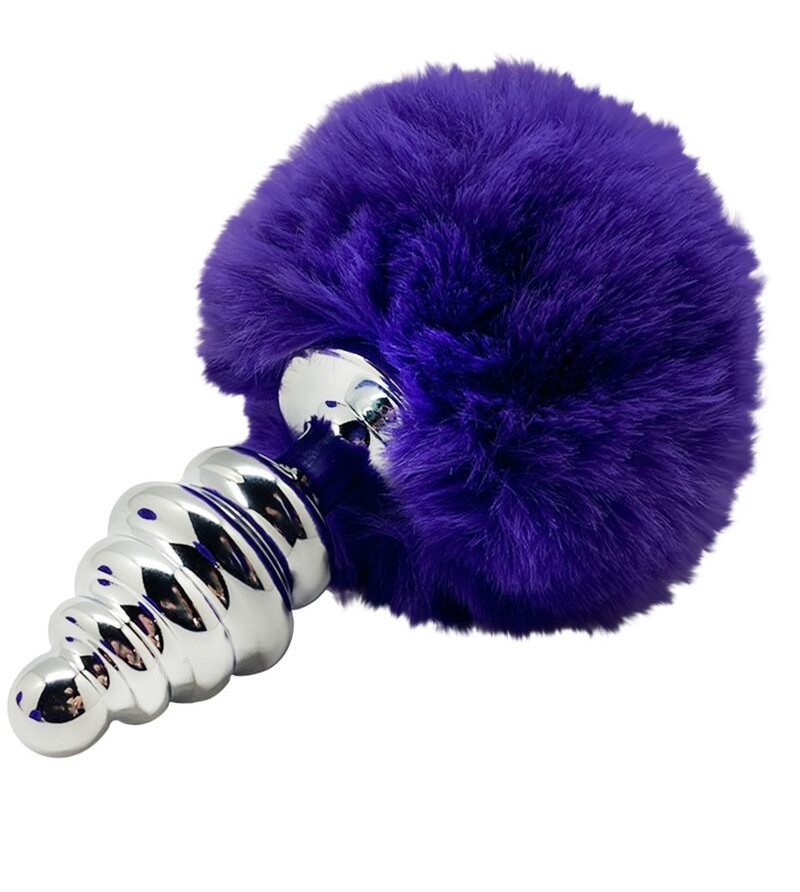 ALIVE - PLUG DE PLAISIR ANAL SPIRAL METAL FLUFFY VIOLET FONCÉ TAILLE S