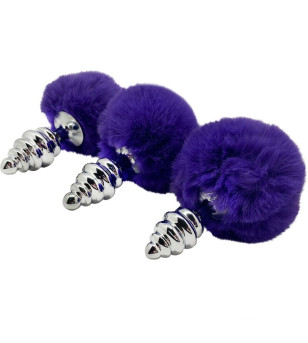 ALIVE - PLUG DE PLAISIR ANAL SPIRAL METAL FLUFFY VIOLET FONCÉ TAILLE S