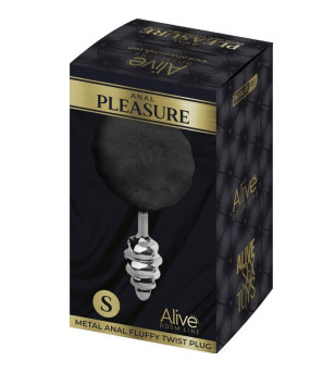 ALIVE - PLUG DE PLAISIR ANAL SPIRAL METAL FLUFFY NOIR TAILLE S