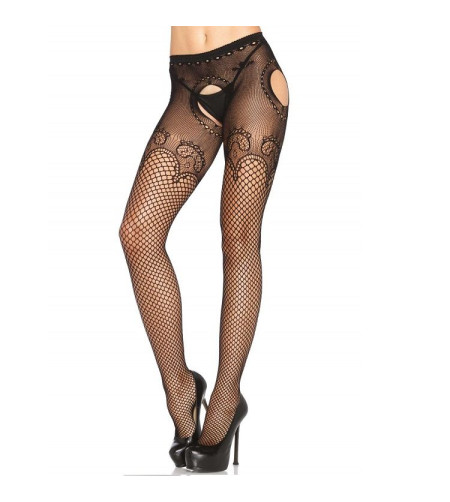 LEG AVENUE - CULOTTE EN ÉLÉGANTE FILET BRODÉ NOIR