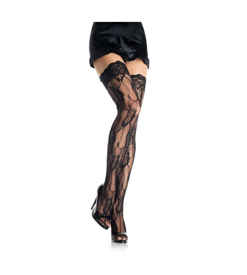 LEG AVENUE -BAS EN DENTELLE ROMANTIQUE FLEURIE