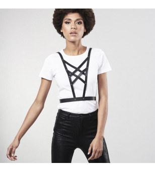 BIJOUX - INDISCRETS MAZE HARNAIS CROISÉ AVEC COLLIER NOIR