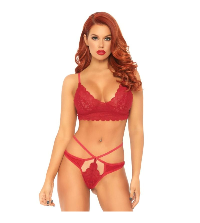 LEG AVENUE - ENSEMBLE 2 PIÈCES BRALETTE ET STRING DENTELLE M/L