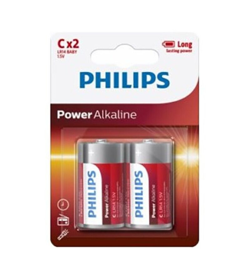 PHILIPS - PLAQUETTE PHILIPS POWER ALCALINE PILA C LR14 * 2