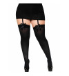LEG AVENUE - CUISSES HAUTES EN NYLON NOIR AVEC NOEUD NOIR GRANDE TAILLE