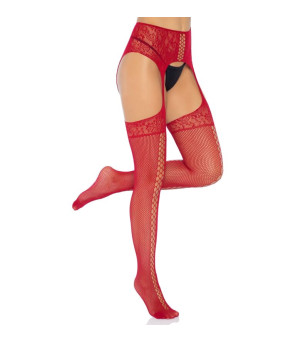 LEG AVENUE - BAS DENTELLE BORDEAUX AVEC JARRETIÈRE TAILLE UNIQUE