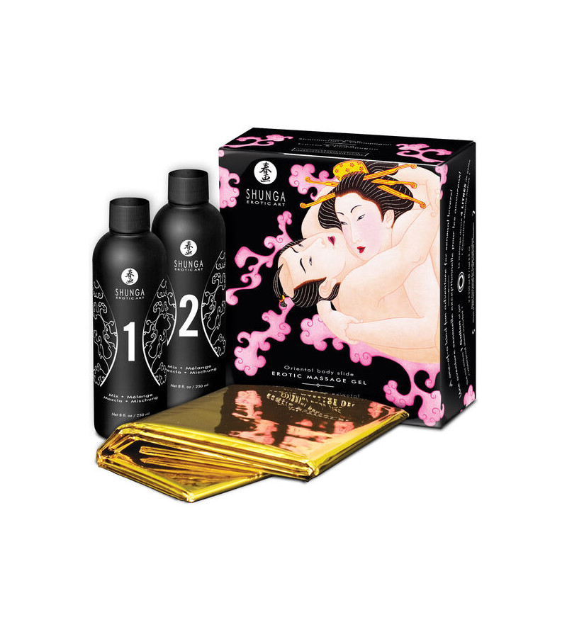 SHUNGA - GEL DE MASSAGE ÉROTIQUE ORIENTAL CORPS À CORPS FRAISES ET CAVA