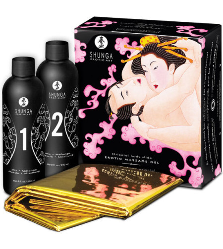 SHUNGA - GEL DE MASSAGE ÉROTIQUE ORIENTAL CORPS À CORPS FRAISES ET CAVA